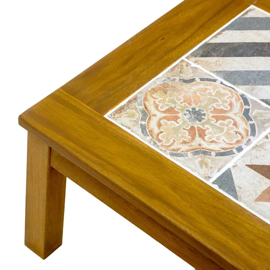 Conjunto de salón de jardín en madera de acacia aceitada color natural - Técnica viadurini