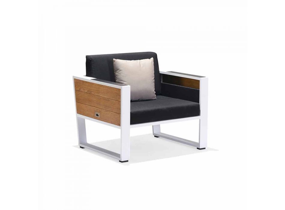 Sofá de 3 plazas, 2 sillones y mesa de centro de aluminio y teca Lounge Outdoor - Hatice viadurini