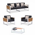 Sofá de 3 plazas Lounge al aire libre, 2 sillones y mesa baja de aluminio y teca - Hatice