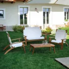 Salón en madera de acacia aceitada color natural y tela - Bottega viadurini