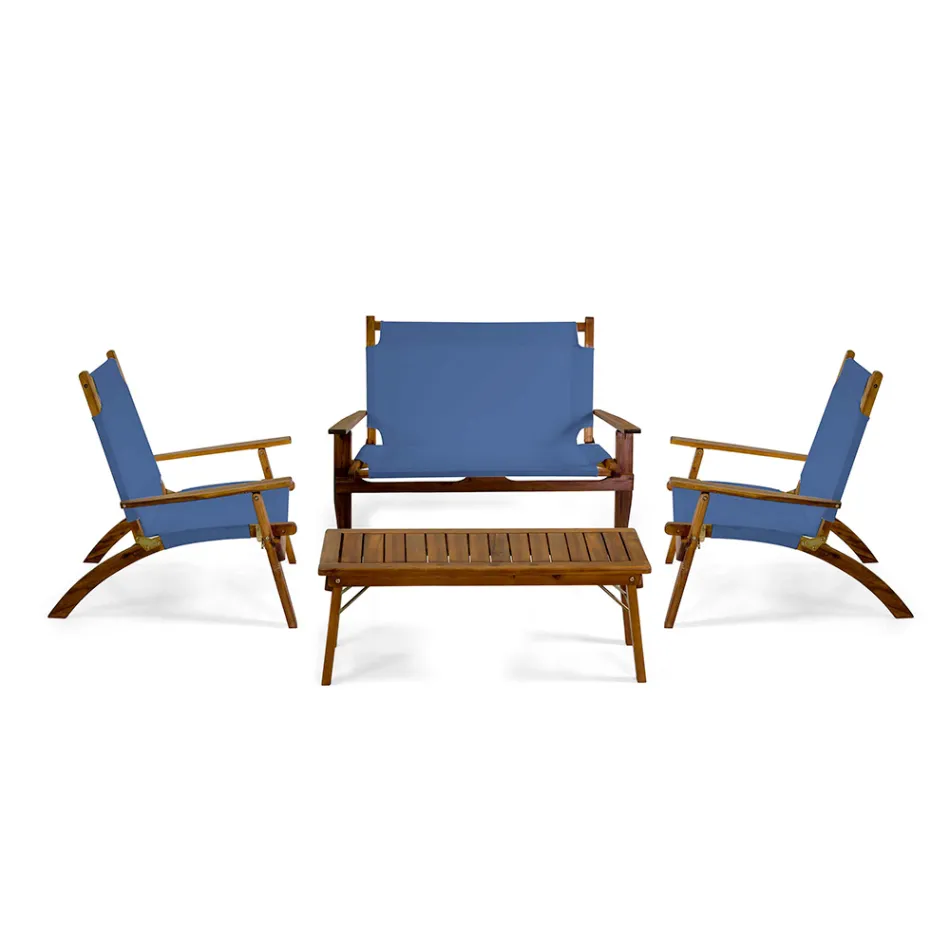 Salón en madera de acacia aceitada color natural y tela - Bottega viadurini