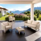 Salón de poliratán marca REHAU en diferentes acabados y cojines blancos - Madness viadurini