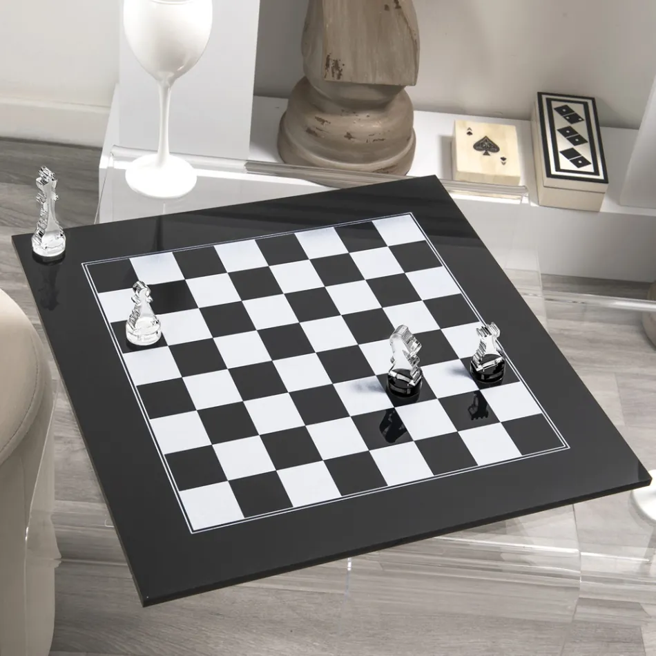 Tablero de ajedrez moderno de plexiglás negro o blanco hecho en Italia - Checkmate viadurini