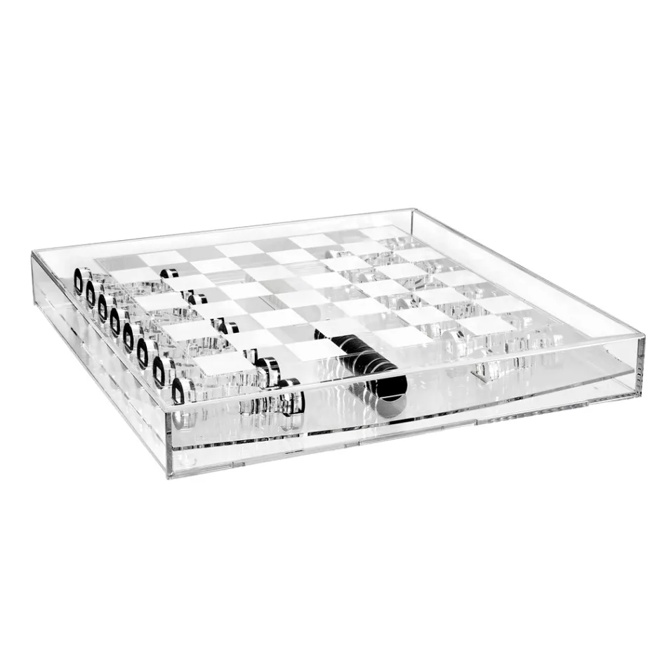 Tablero de ajedrez de plexiglás transparente con cajón, fabricado en Italia - Miriam viadurini