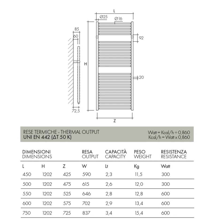 Calentador de toallas hidráulico de diseño clásico en acero fabricado en Italia - Roma viadurini