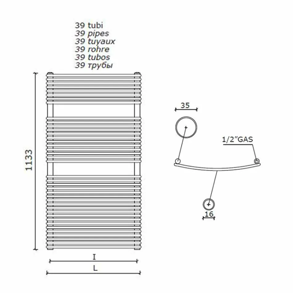 Calentador de toallas de baño hidráulico de diseño vertical en acero 1013 W - Griffin viadurini