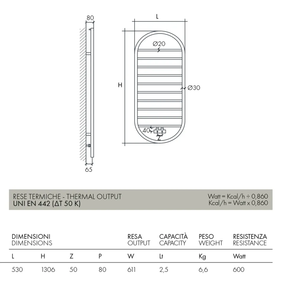 Calentador de toallas de diseño “Tutto Tondo Slim” en acero fabricado en Italia - Liso viadurini