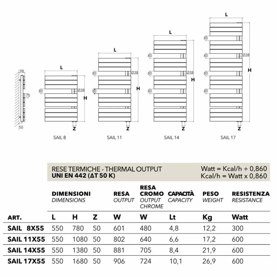 toalla diseño eléctrico en blanco acero Sail Scirocco H viadurini