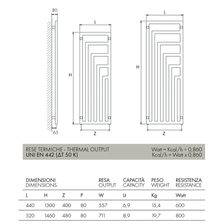 Calentador de toallas hidráulico de acero con diseño moderno fabricado en Italia - Potentia viadurini