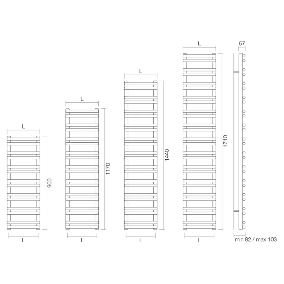 Calentador de toallas mixto Amaretti con elementos horizontales, fabricado en Italia. viadurini