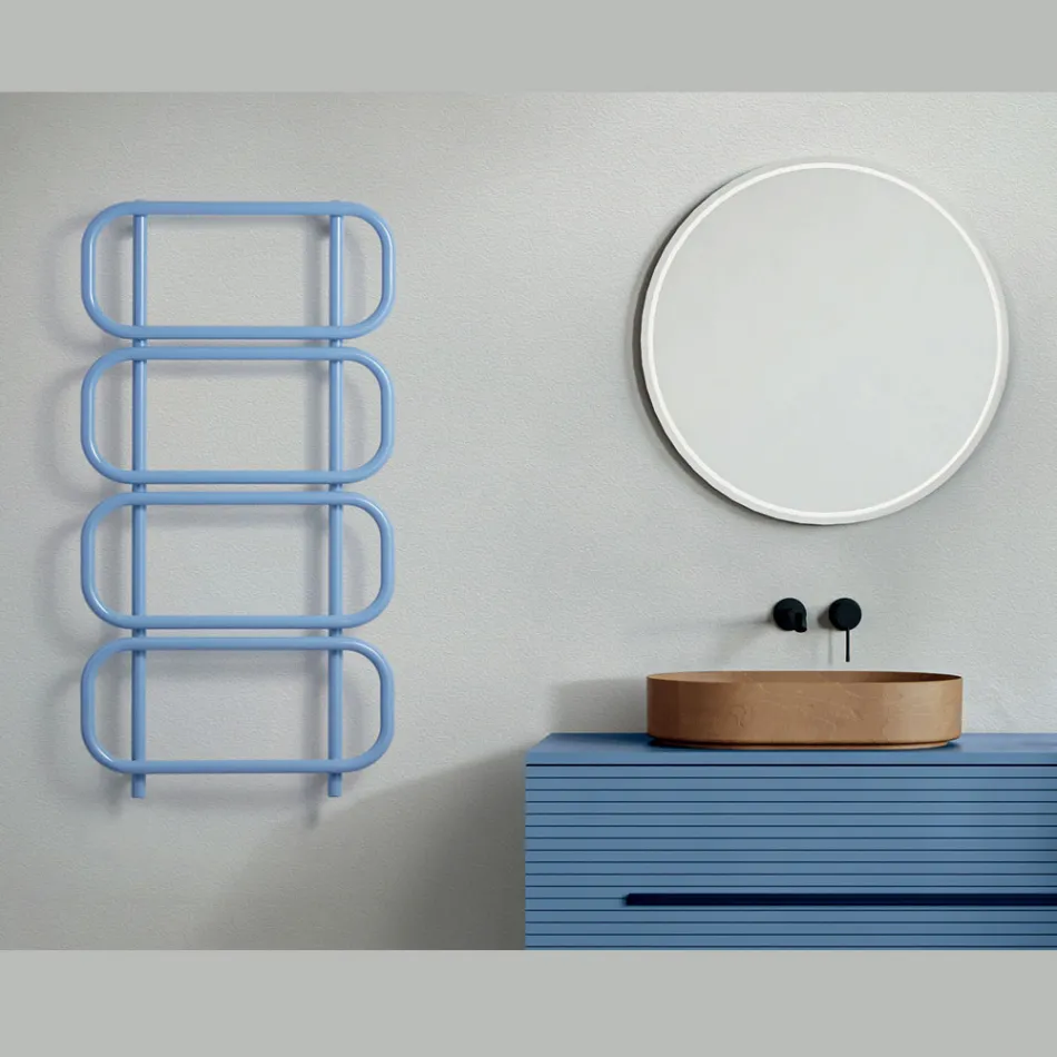 Calentador de toallas eléctrico tipo escalera en acero plano de color fabricado en Italia - Cadena viadurini