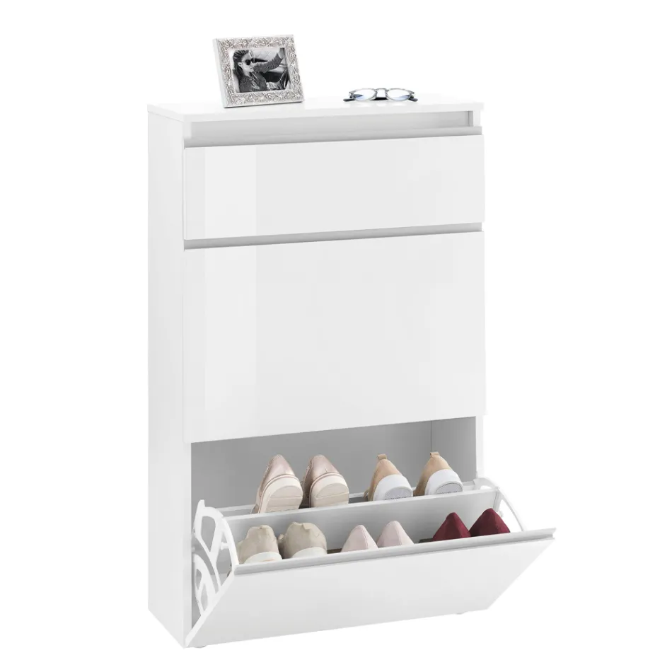 Zapatero Blanco o Antracita 3 Puertas Diseño Madera Sostenible - Emanuelito viadurini