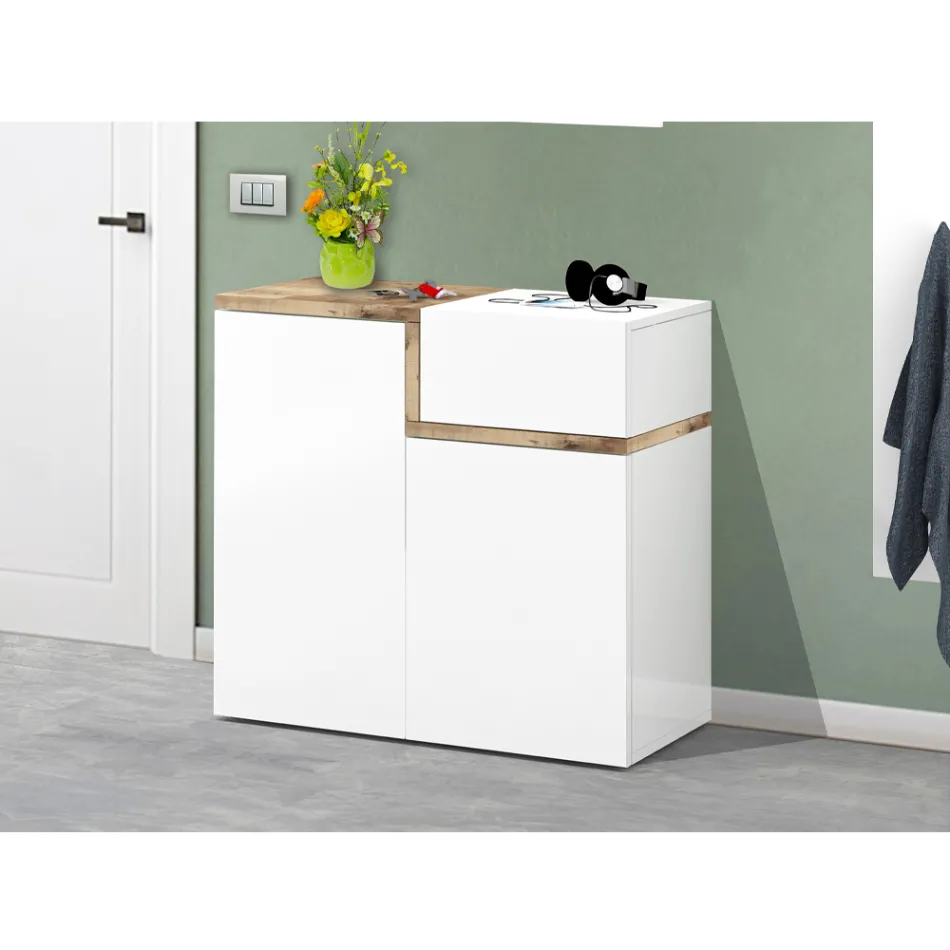 Zapatero de Entrada 3 o 4 Puertas en Madera Blanca y Pizarra o Arce - Tiscali viadurini