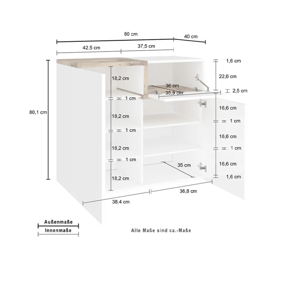 Zapatero de Entrada 3 o 4 Puertas en Madera Blanca y Pizarra o Arce - Tiscali viadurini