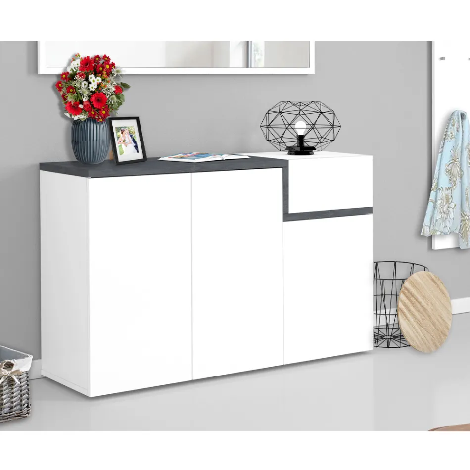 Zapatero de Entrada 3 o 4 Puertas en Madera Blanca y Pizarra o Arce - Tiscali viadurini