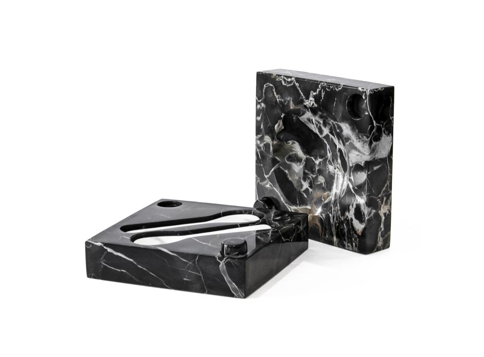 Caja de caviar con cucharas en mármol de Carrara Portoro - Jerry viadurini