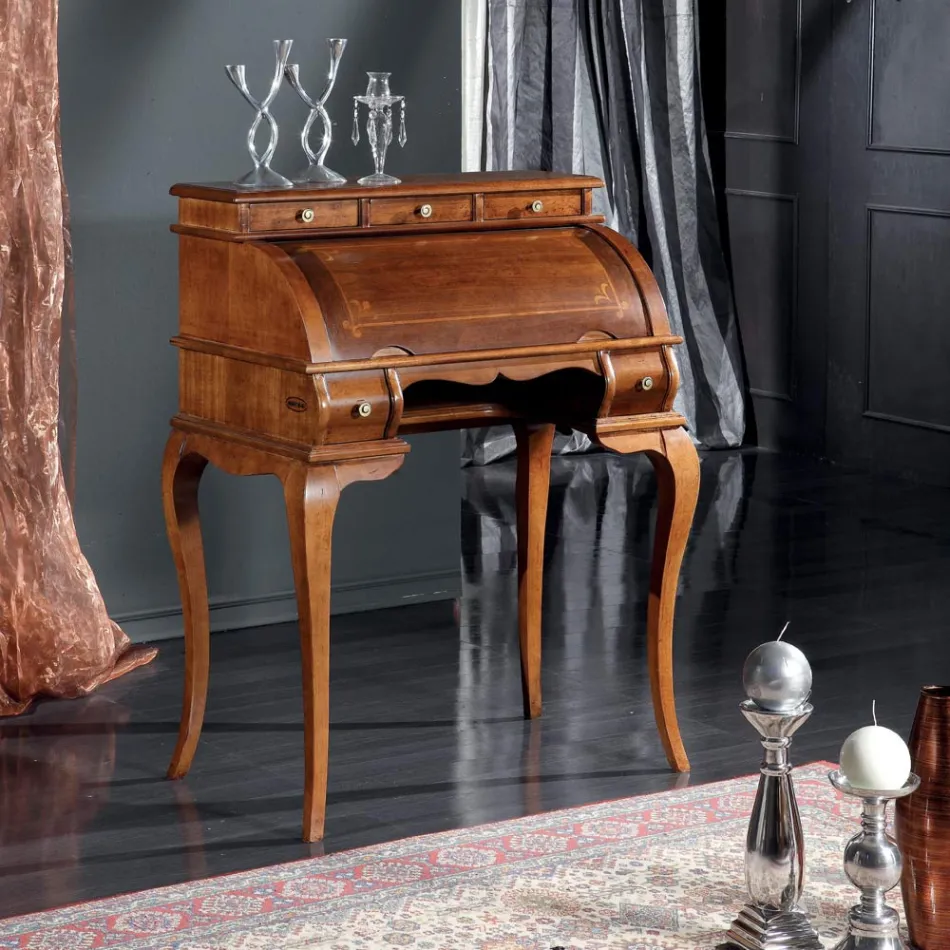 Escritorio clásico de 5 cajones en madera e incrustaciones Made in Italy - Hastings viadurini