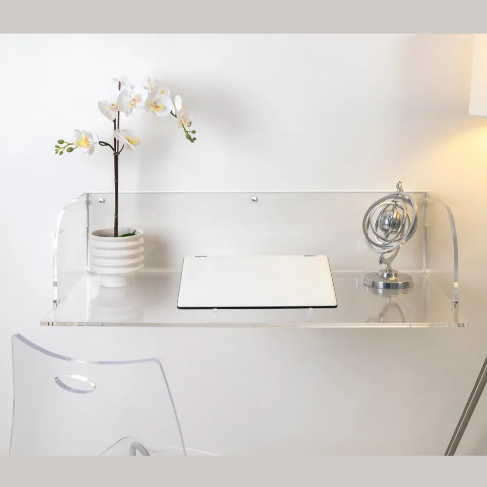 Escritorio de pared Otilia de plexiglás con diseño minimalista, fabricado en Italia. viadurini