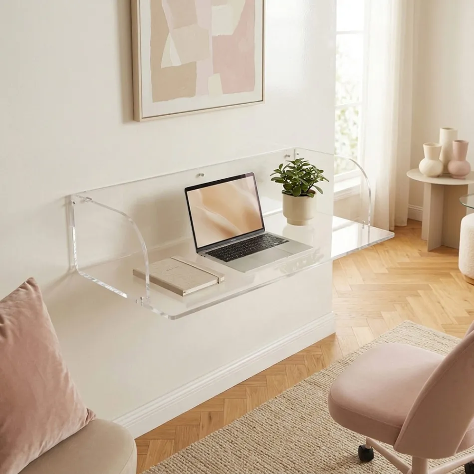 Escritorio de pared Otilia de plexiglás con diseño minimalista, fabricado en Italia. viadurini