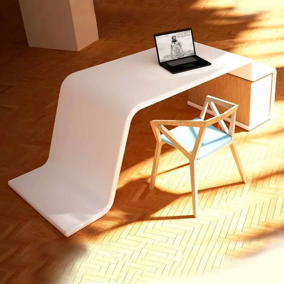 Escritorio de oficina con cajonera de madera hecha en Italia, Terralba viadurini