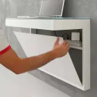 Escritorio suspendido de cristal con estructura metálica Made in Italy - Silicona viadurini