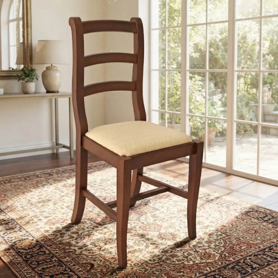 Silla clásica de madera con asiento de tela, diseño fabricado en Italia - Baptiste viadurini