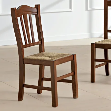 Silla de Cocina en Madera de Haya y Paja Diseño Clásico Italiano - Hegel viadurini