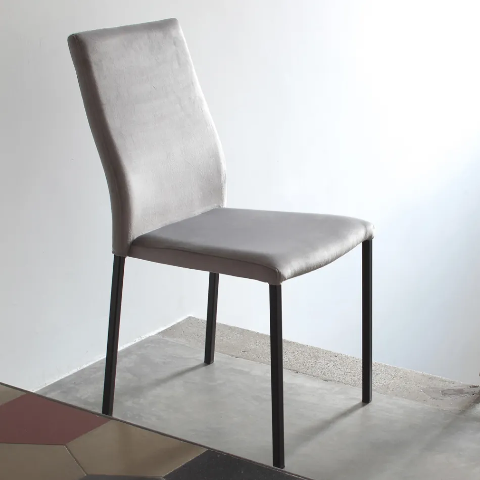 Silla de cocina con patas de metal y asiento de terciopelo, 4 piezas - Darvina viadurini