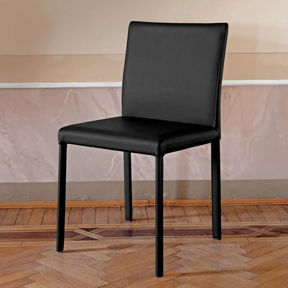 Silla de cocina de diseño totalmente tapizada en cuero Made in Italy - Tara viadurini