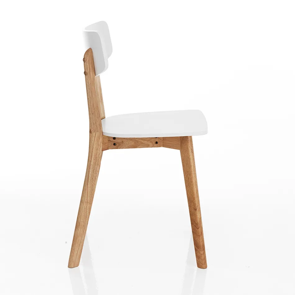 Silla de cocina en madera maciza teñida en blanco y roble 2 piezas - Tonino viadurini