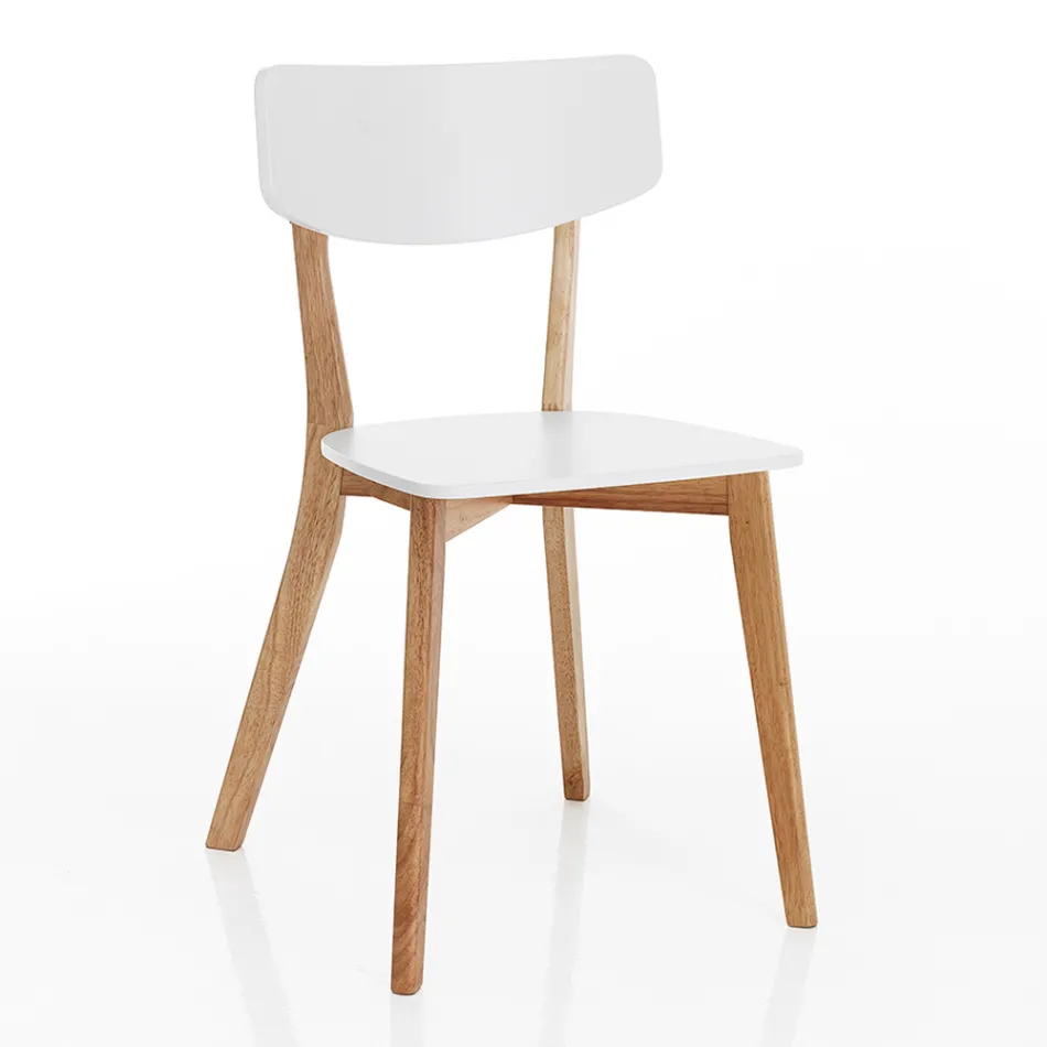 Silla de cocina en madera maciza teñida en blanco y roble 2 piezas - Tonino viadurini