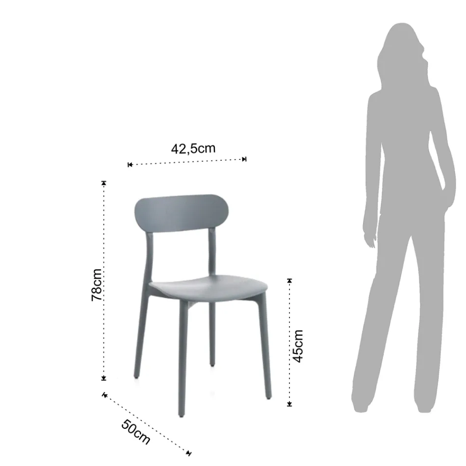 Silla de cocina en polipropileno blanco o gris mate 4 piezas - Milán viadurini