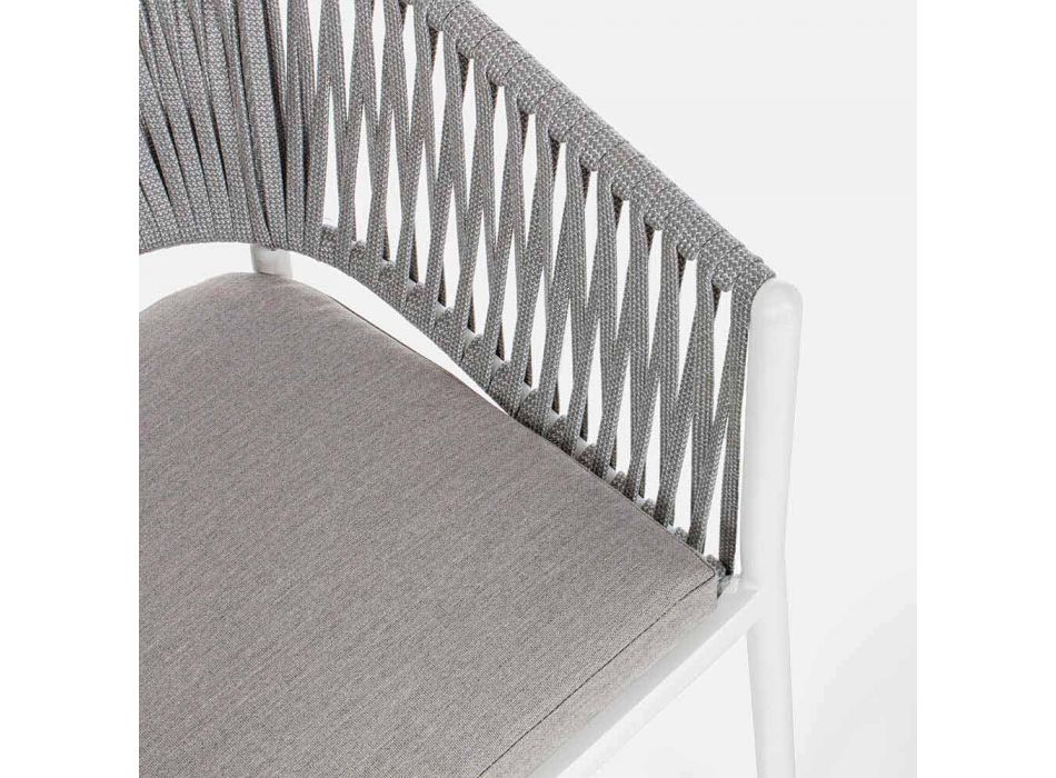 Silla de exterior con reposabrazos en aluminio blanco y gris Homemotion - Rubio viadurini