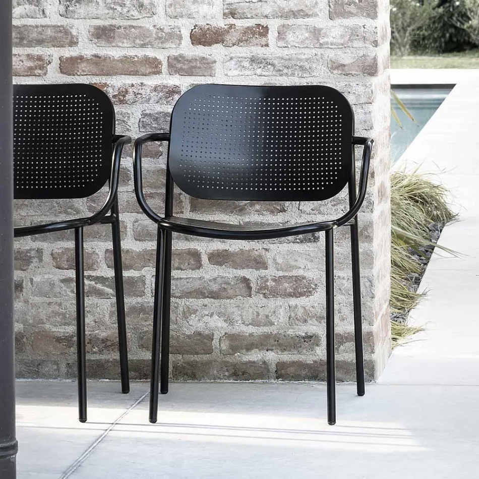 Silla de exterior con reposabrazos de metal Made in Italy 2 piezas - Synergy viadurini