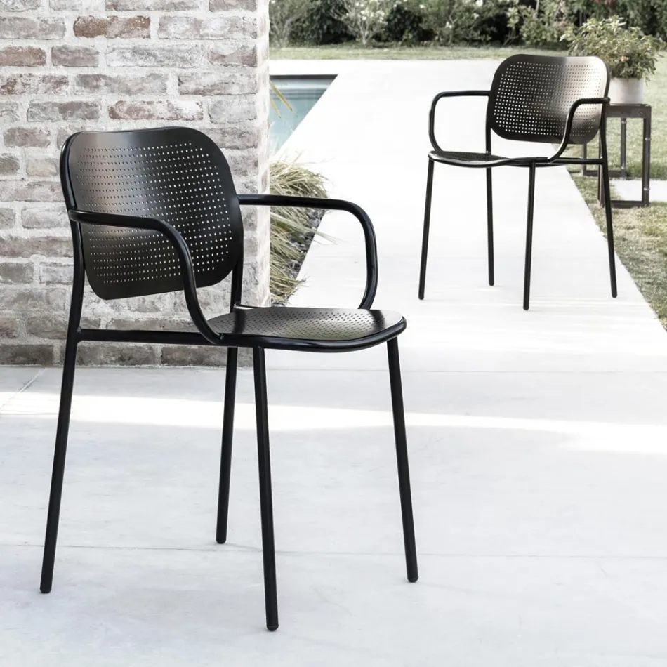 Silla de exterior con reposabrazos de metal Made in Italy 2 piezas - Synergy viadurini