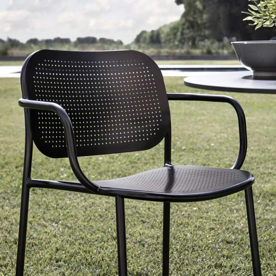 Silla de exterior con reposabrazos de metal Made in Italy 2 piezas - Synergy viadurini