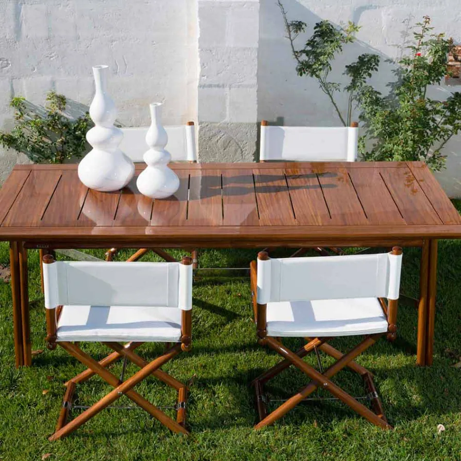 Silla para exteriores en madera natural o tela negra con diseño resellable - Suzana viadurini