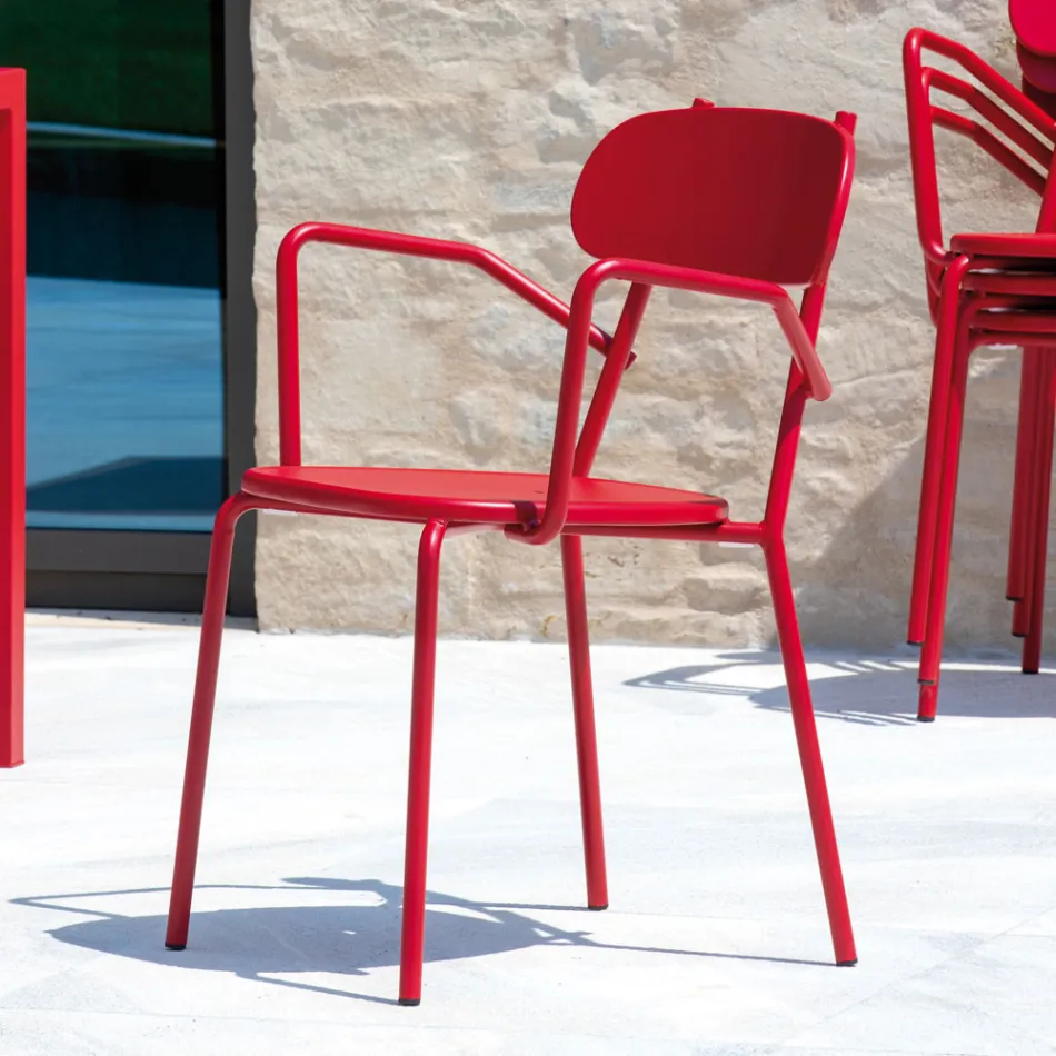 Silla de exterior de metal con reposabrazos Made in Italy 4 piezas - Pixie viadurini