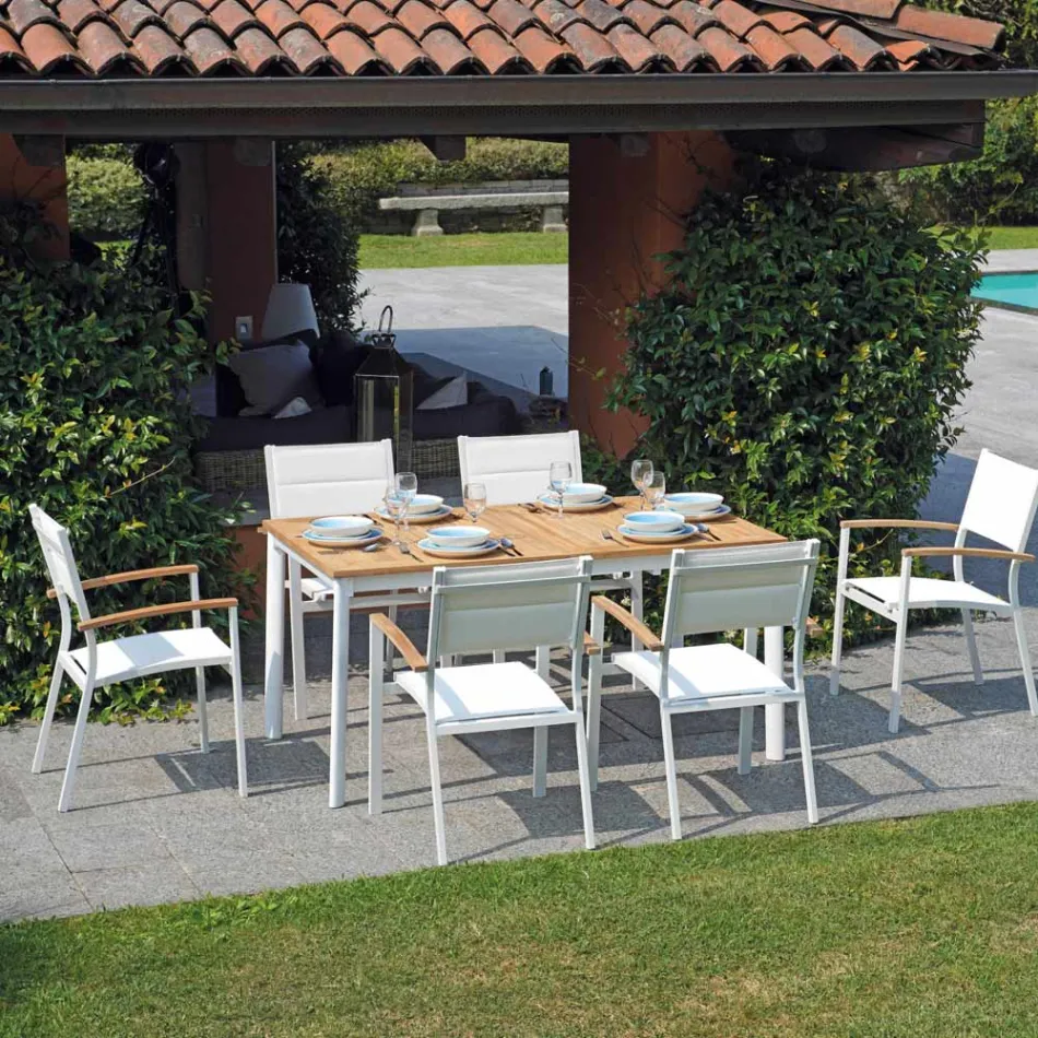 Silla de jardín apilable de aluminio blanco con reposabrazos - Lyonel viadurini