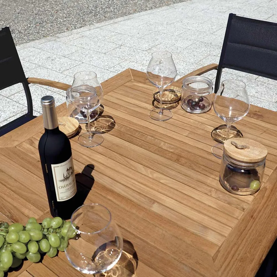 Silla de jardín apilable de aluminio gris antracita y teca - Aidan viadurini