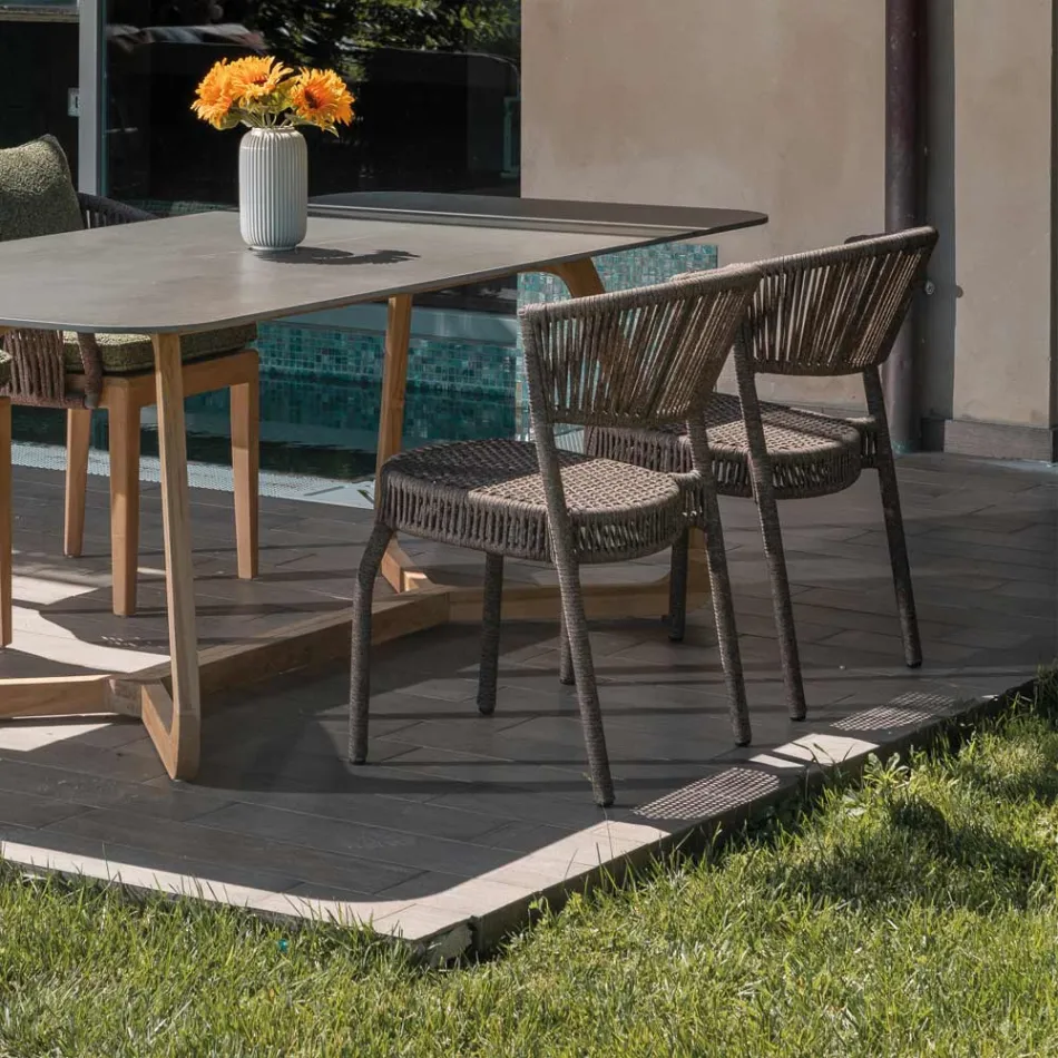 Silla de Jardín en Aluminio y Tejido de Cuerda - Algedi viadurini