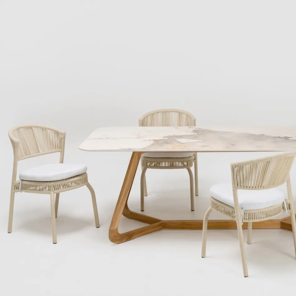 Silla de Jardín en Aluminio y Tejido de Cuerda - Algedi viadurini