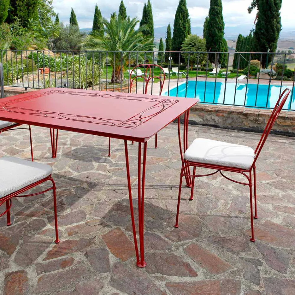 Silla de jardín de hierro rojo con cojín Made in Italy, 2 piezas - Ágata viadurini