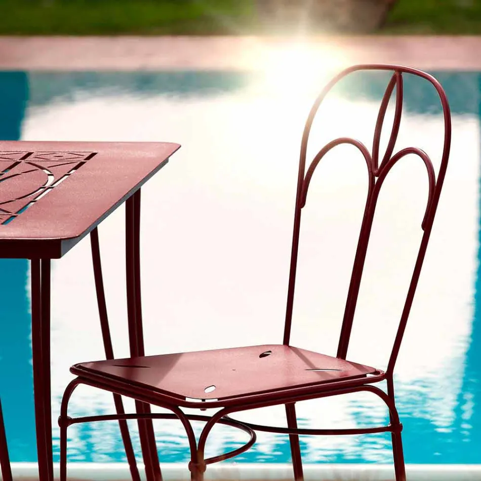 Silla de jardín de hierro rojo con cojín Made in Italy, 2 piezas - Ágata viadurini