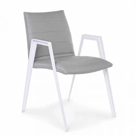 Silla de jardín moderna con reposabrazos en aluminio blanco Homemotion - Liliana viadurini