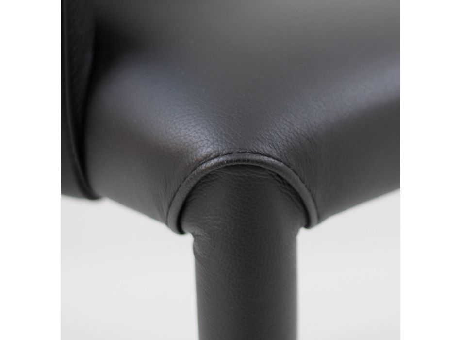 Silla de comedor con reposabrazos tapizada en cuero negro Made in Italy - Meyer viadurini