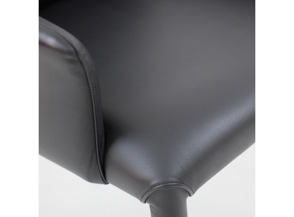 Silla de comedor con reposabrazos tapizada en cuero negro Made in Italy - Meyer viadurini