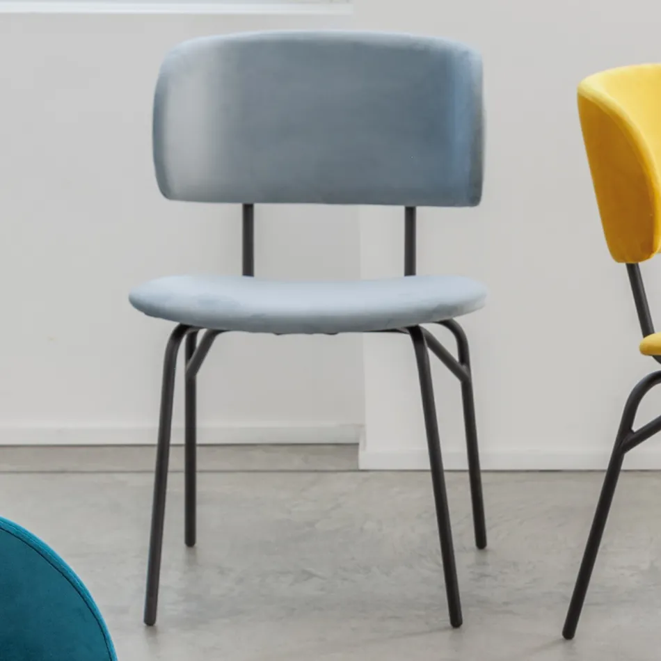 Silla de comedor de metal y terciopelo antimanchas, 2 piezas - Valnerina viadurini