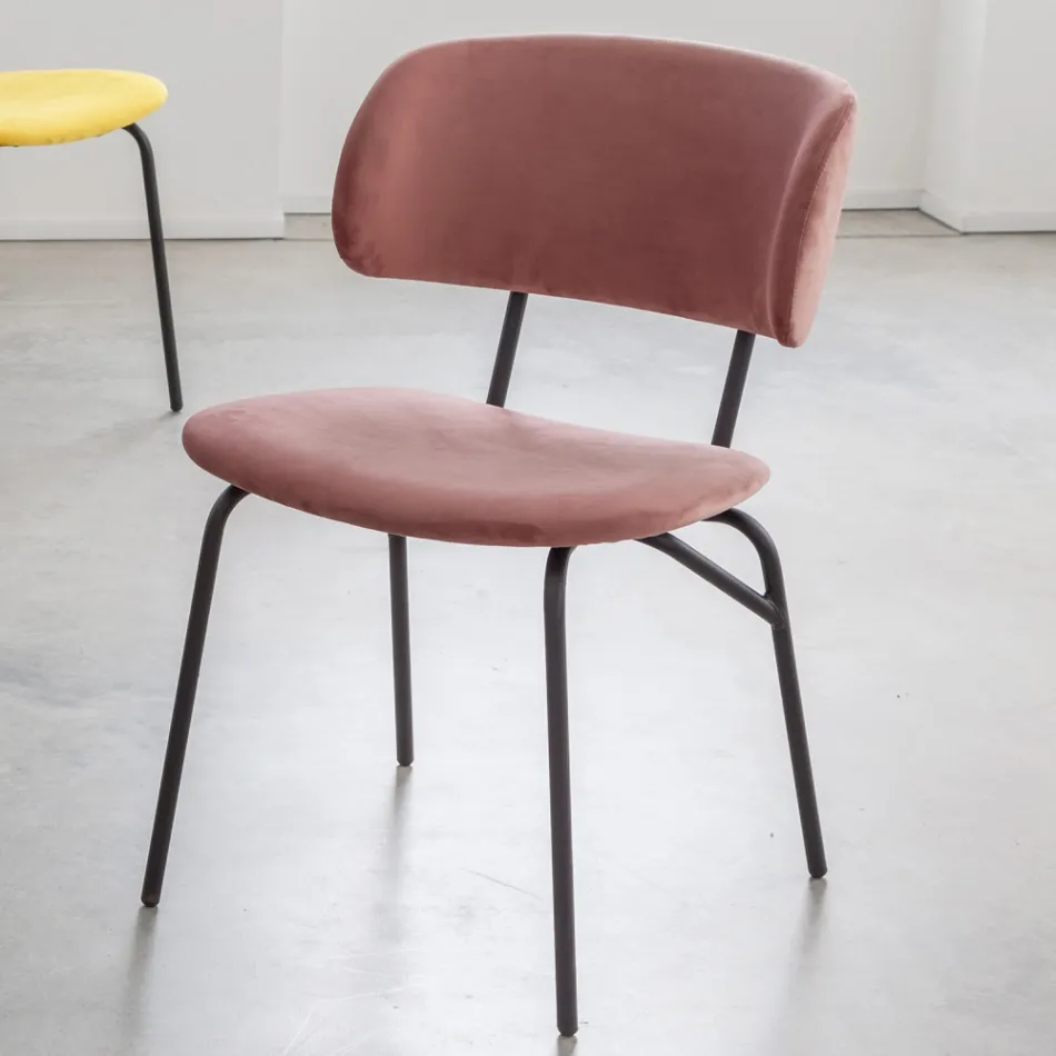 Silla de comedor de metal y terciopelo antimanchas, 2 piezas - Valnerina viadurini