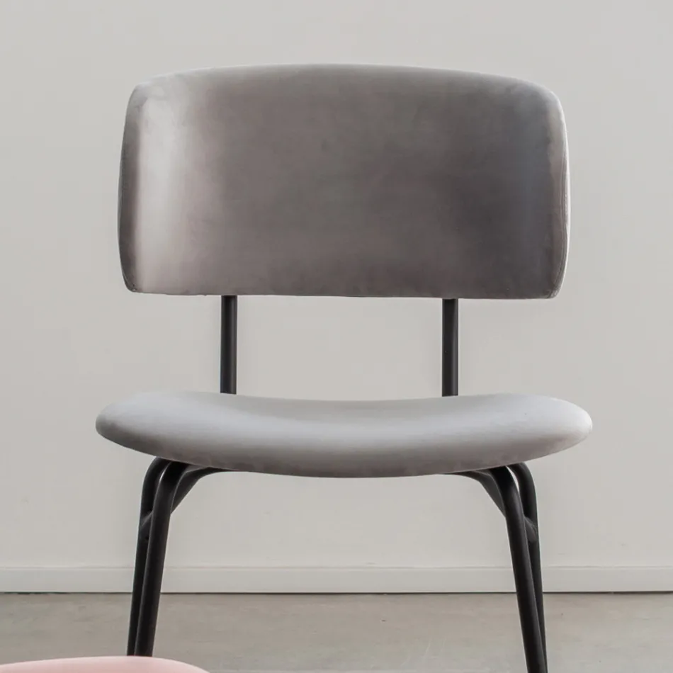 Silla de comedor de metal y terciopelo antimanchas, 2 piezas - Valnerina viadurini